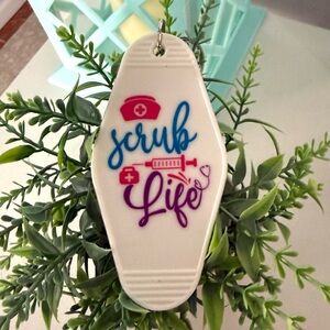 Hand Crafted nursing-themed motel key keychain gift idea “Scrub Life”